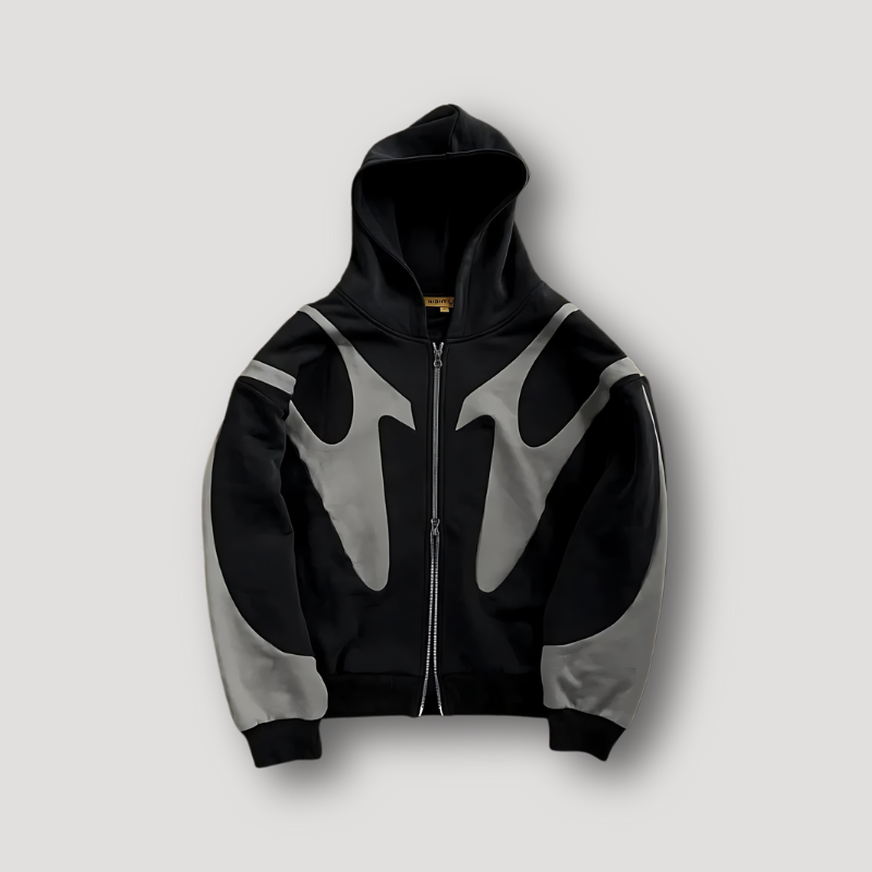 Men's Flame Pattern Zip-Up Hoodie with Cosy Hood Black