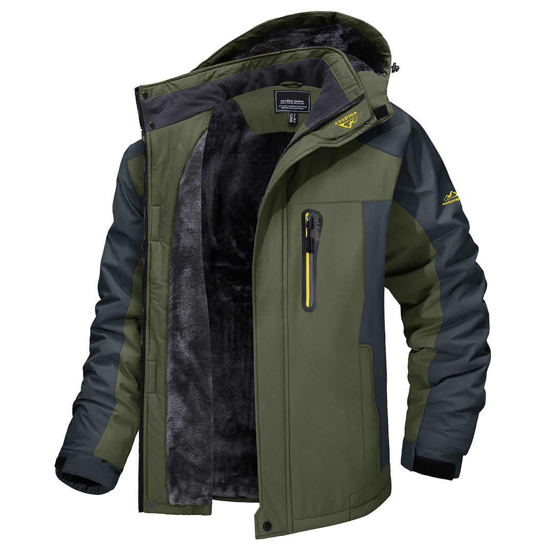 Men's Insulated Cold Weather Jacket with Hood and Zip Pockets Green