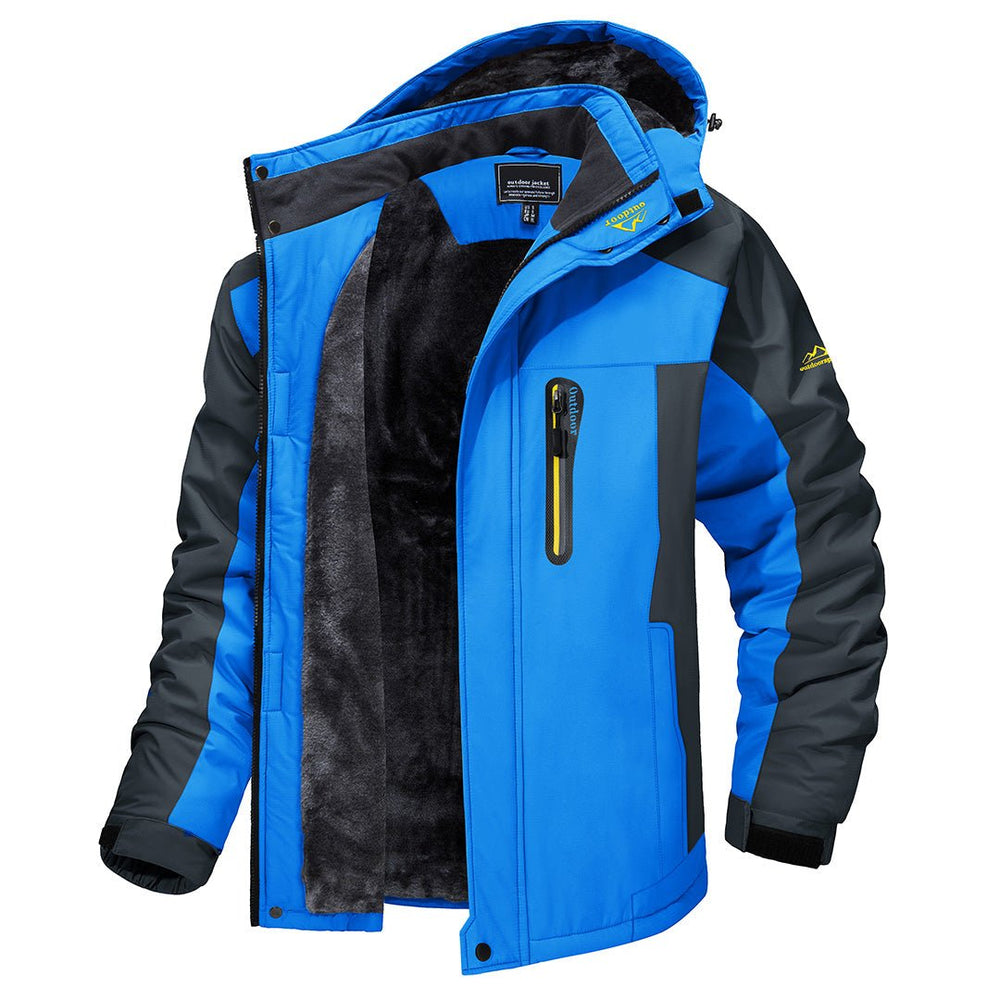 Men's Insulated Cold Weather Jacket with Hood and Zip Pockets Blue