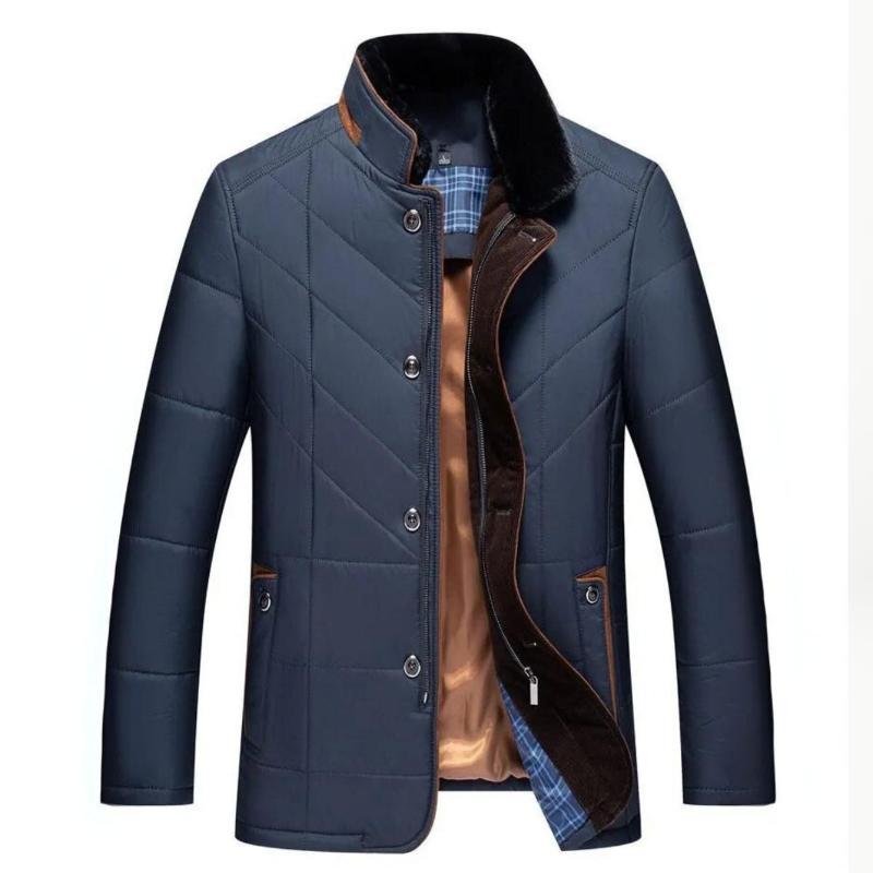 Men's Lightweight Winter Jacket with Stand-Up Collar Blue