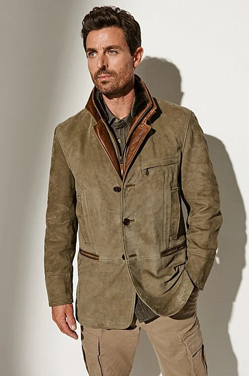 Men's Lined Vintage Jacket with Layered Collar