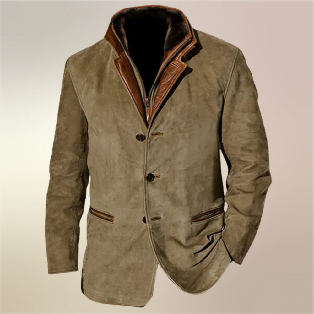 Men's Lined Vintage Jacket with Layered Collar Brown