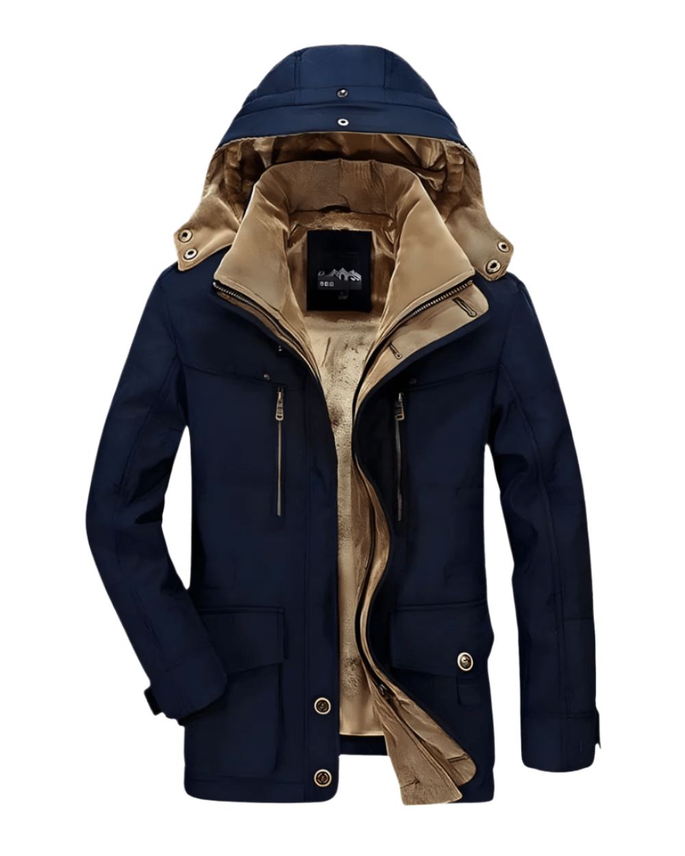 Men's Longline Hooded Winter Jacket with Padded Interior Navy