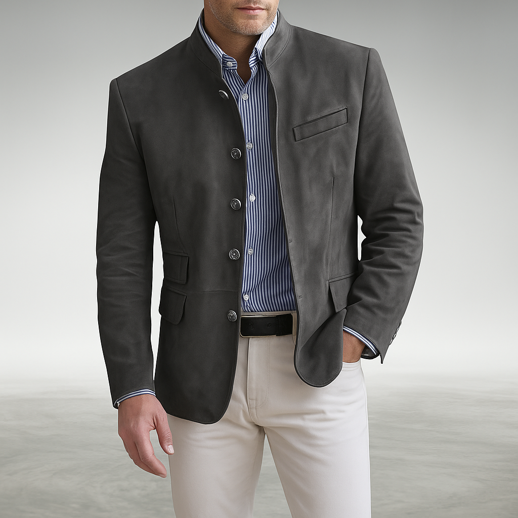 Men's Modern Button Cardigan with Tailored Fit and Deep Pockets Grey