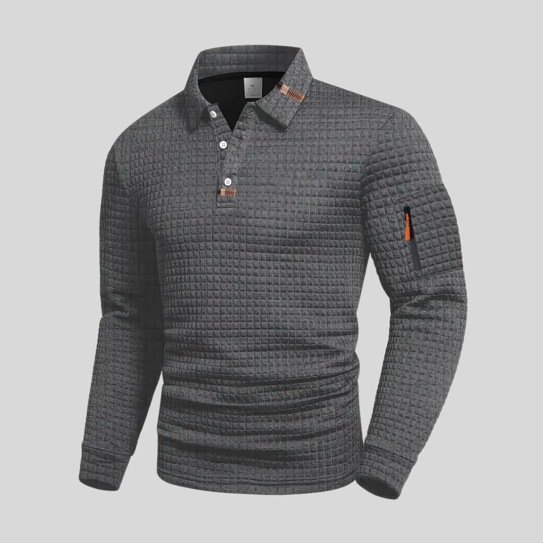 Men's Polo Collar Jumper with Zip Sleeve Pocket Grey