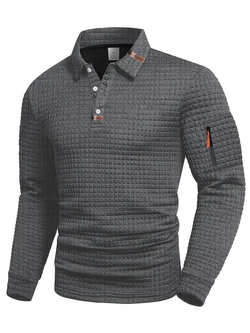 Men's Polo Collar Jumper with Zip Sleeve Pocket