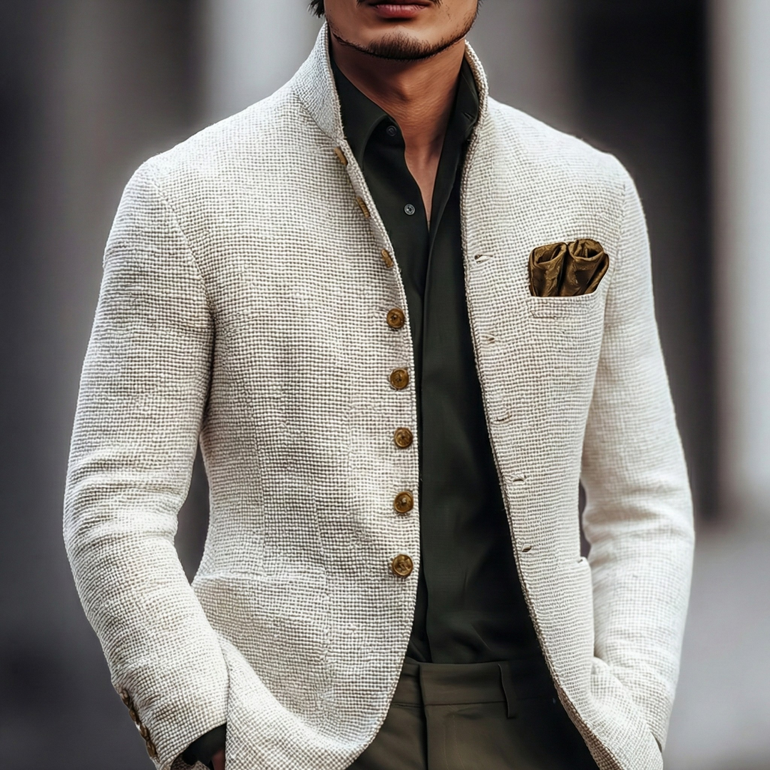Men's Refined Single Breasted Cardigan with Stand Collar White