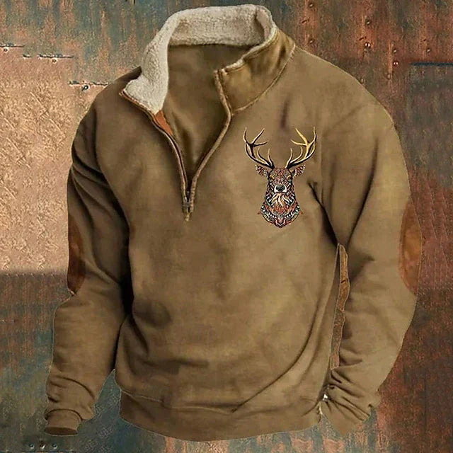 Men's Relaxed Quarter Zip Jumper with Simple Clean Lines Brown