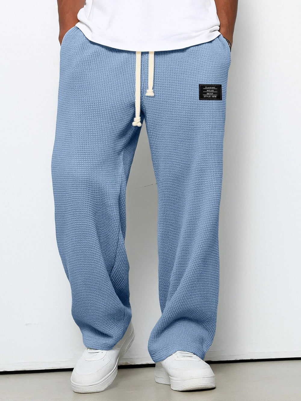 Men's Relaxed Straight Fit Trousers with Adjustable Waistband Sky Blue