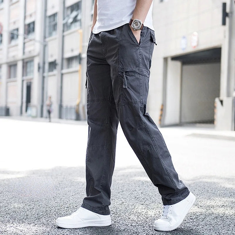 Men's Relaxed Stretch Cargo Trousers with Elastic Waist Navy