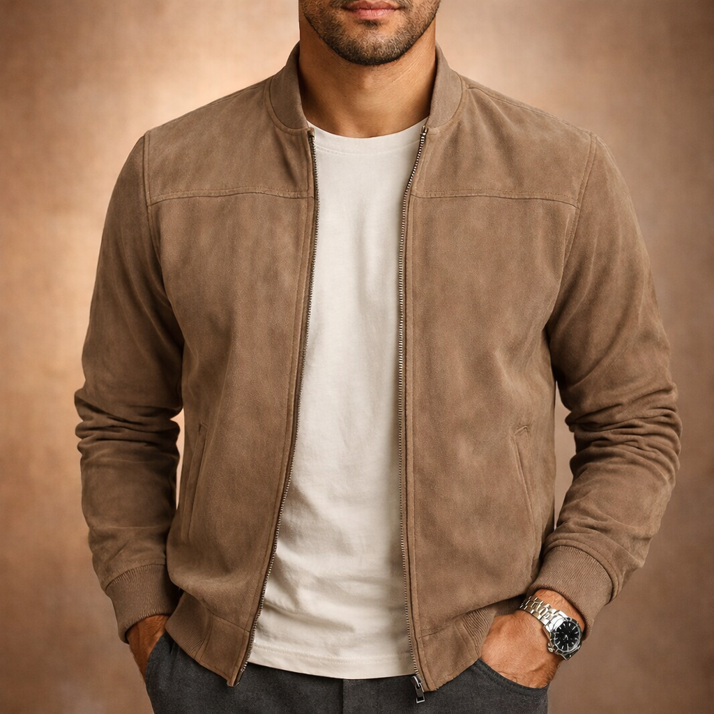 Men's Smart Casual Bomber Jacket with Clean Lines Beige