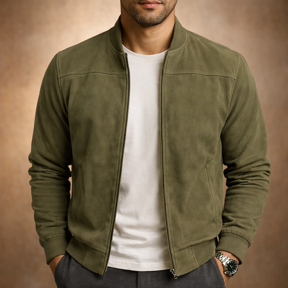 Men's Smart Casual Bomber Jacket with Clean Lines Green