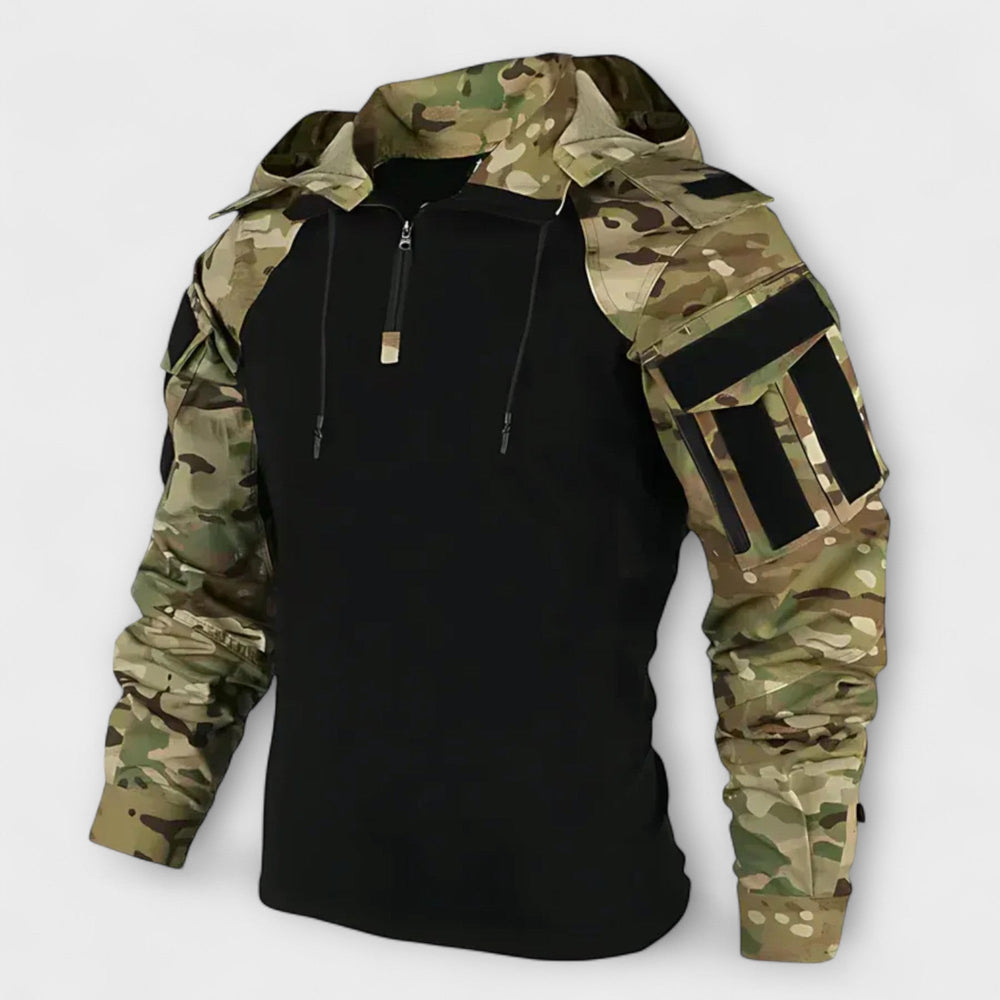 Men's Tactical Half Zip Hoodie with Sleeve Pockets Khaki