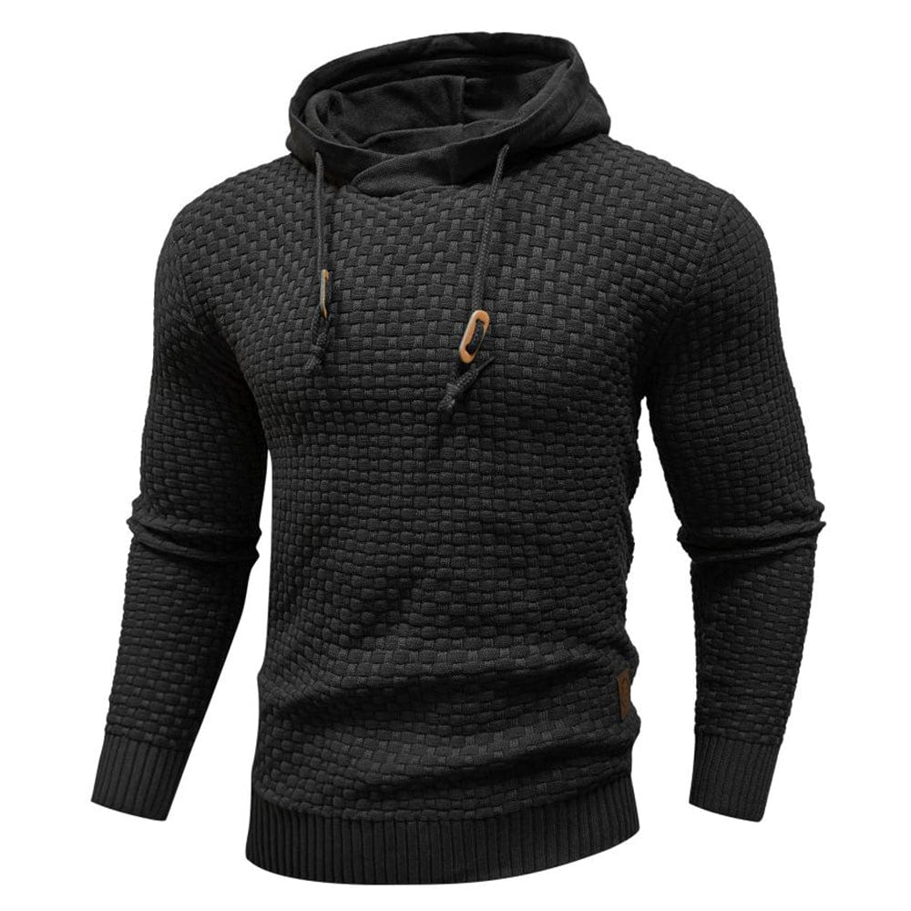 Men's Textured Heavyweight Hoodie with Ribbed Cuffs Black