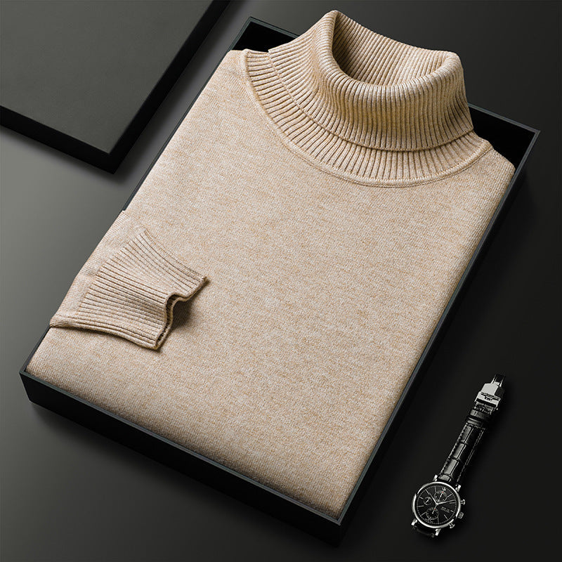 Men's Turtleneck Jumper with Ribbed Cuffs and Regular Fit Beige