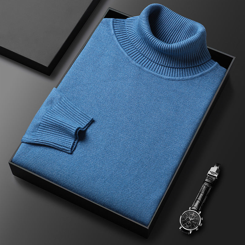 Men's Turtleneck Jumper with Ribbed Cuffs and Regular Fit Blue