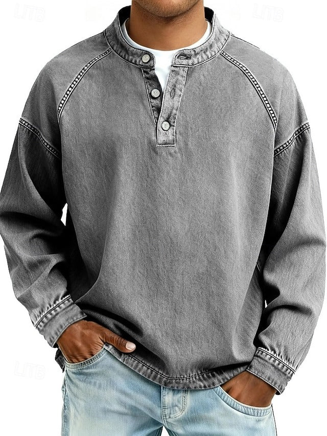 Men's Vintage Inspired Long Sleeve Jumper with Relaxed Fit Grey