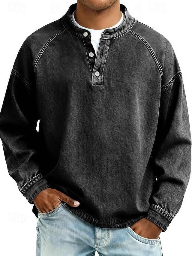 Men's Vintage Inspired Long Sleeve Jumper with Relaxed Fit Black
