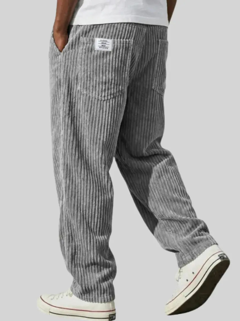 Men's Vintage Style Relaxed Trousers with Drawstring Waist Grey