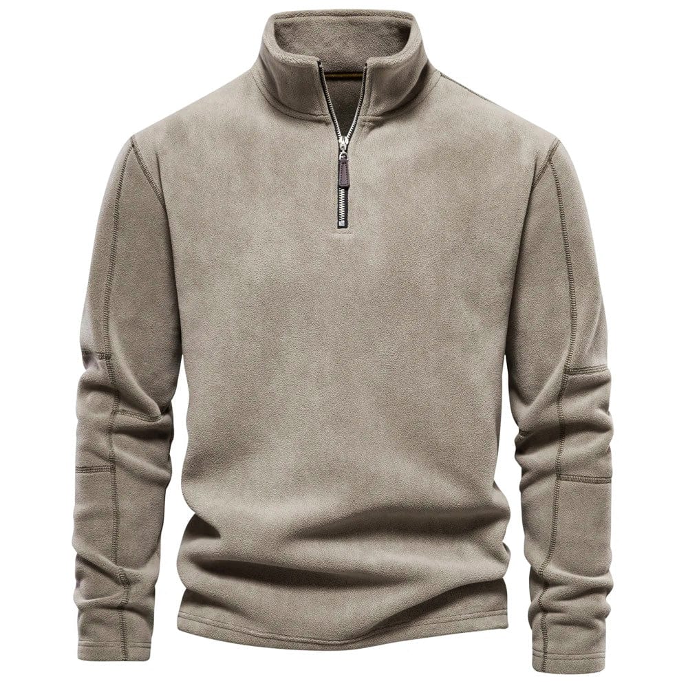 Men's Warm Quarter Zip Sweatshirt with Tall Collar Taupe