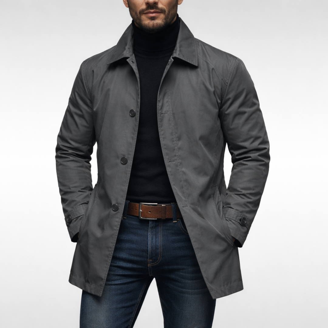 Men's Weather-Resistant Overcoat with Relaxed Fit Grey
