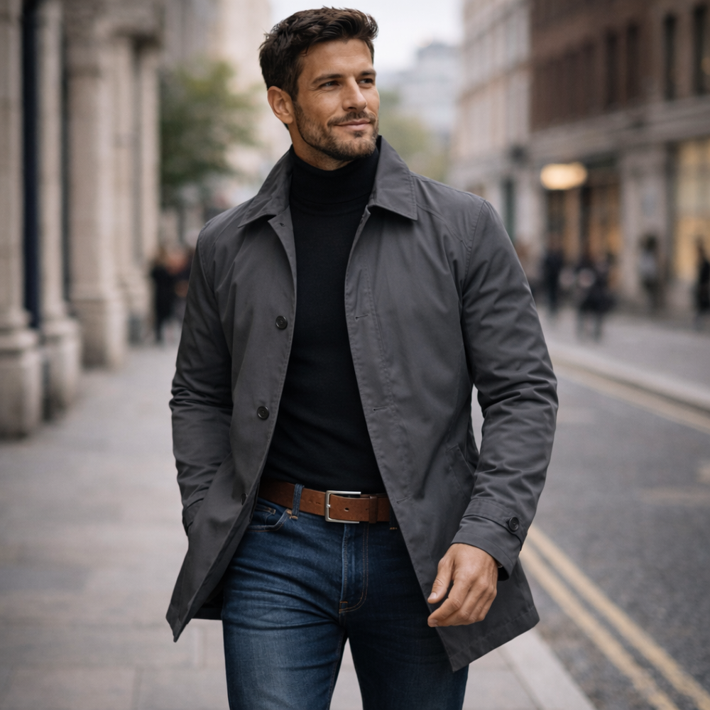 Men's Weather-Resistant Overcoat with Relaxed Fit