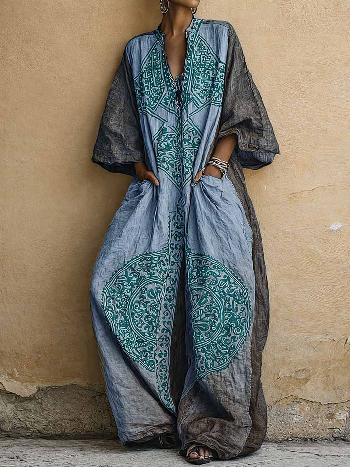 Pauline | Vintage Print V-Neck Three-Quarter Sleeve Jumpsuit