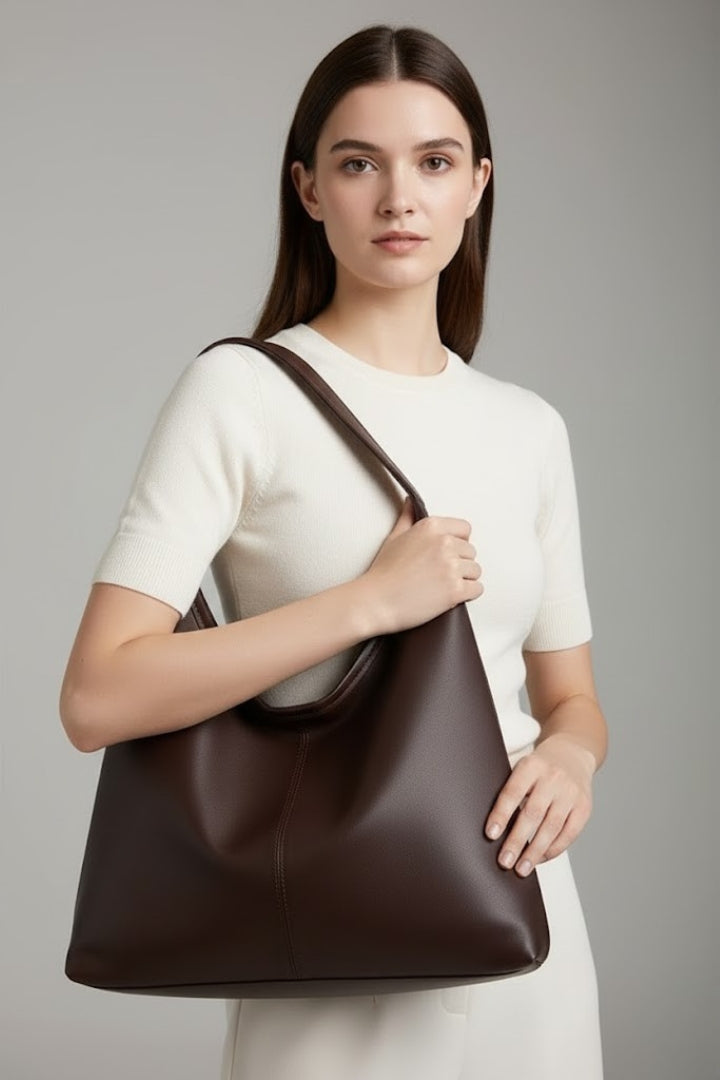 Women's Classic Tote Bag with Large Inner Pocket and Shoulder Strap Coffee