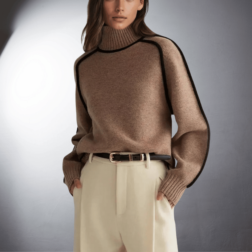 Women's Classic Turtleneck Jumper with Long Sleeves Brown
