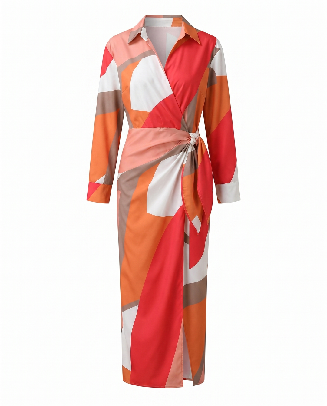 Muriel | Leaf Print Maxi Wrap V Neck Dress