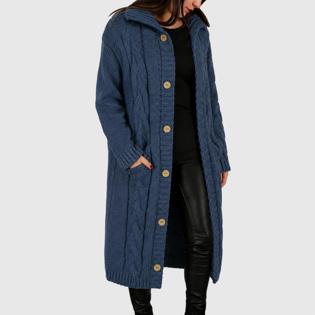 Women's Elegant Long Coat with Soft Structured Shape Blue