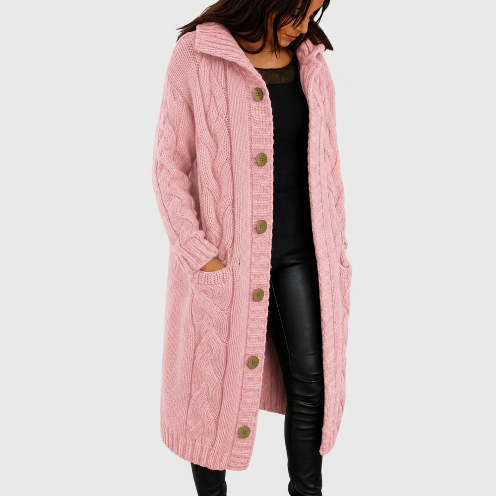 Women's Elegant Long Coat with Soft Structured Shape Pink