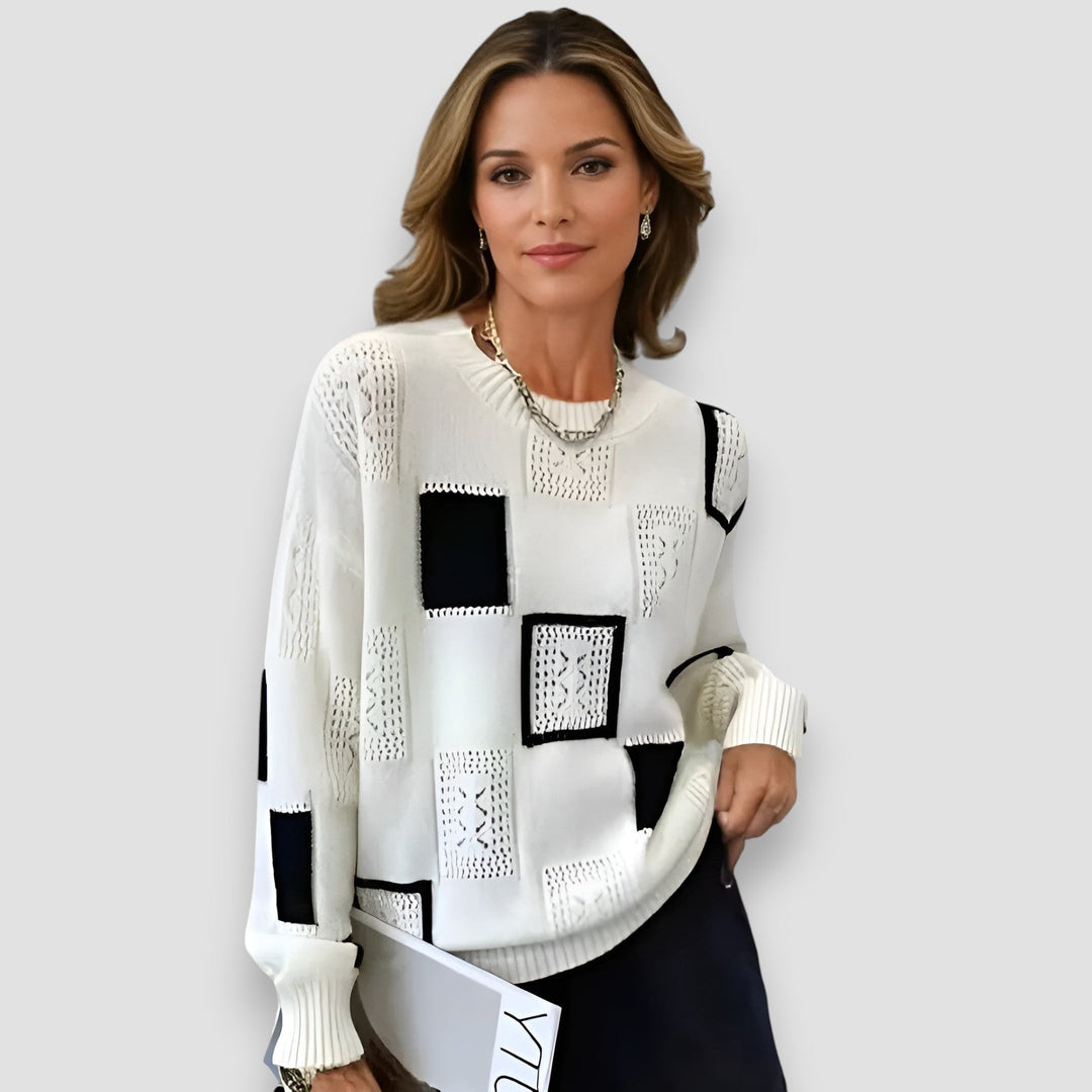 Women's Elegant Relaxed Jumper with Square Pattern