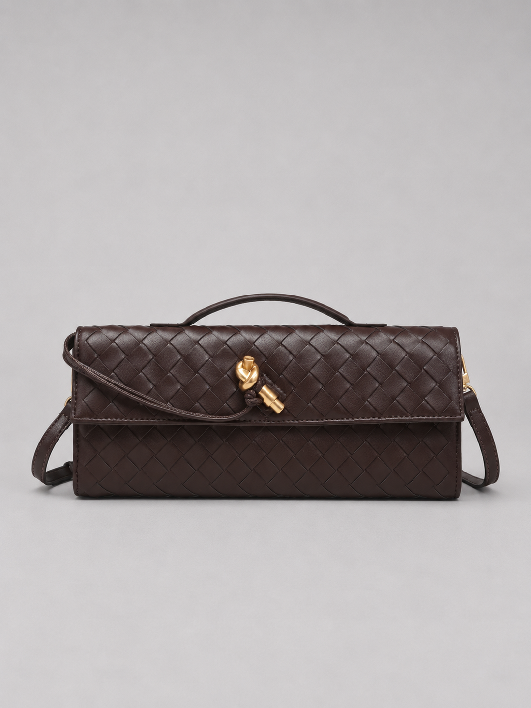 Women's Evening Clutch Bag with Knot Closure and Top Handle Brown