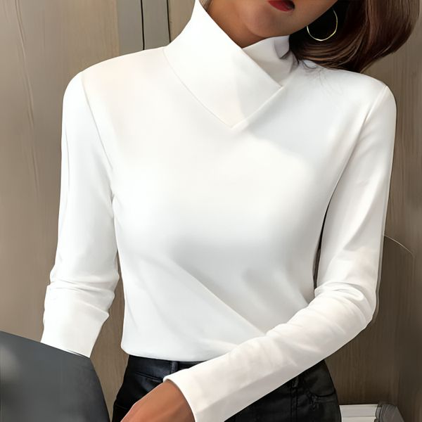 Women's Fitted Turtleneck Jumper with Sculpted Neckline White