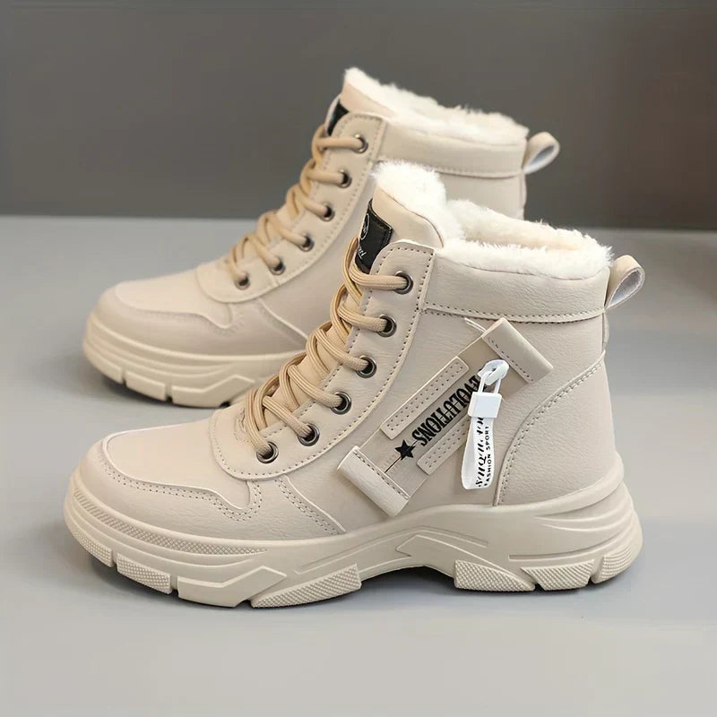 Women's High-Top Trainer Boots with Platform Sole and Side Zip Khaki
