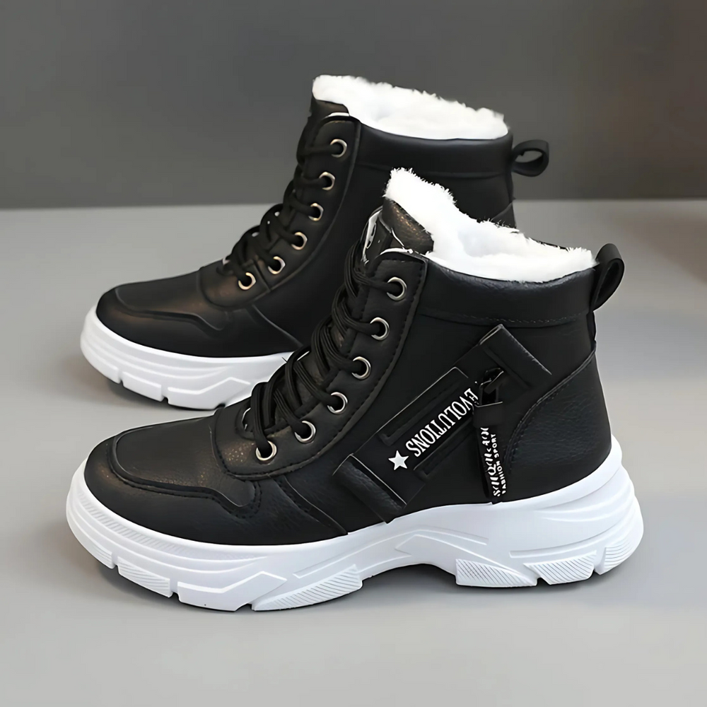 Women's High-Top Trainer Boots with Platform Sole and Side Zip Black