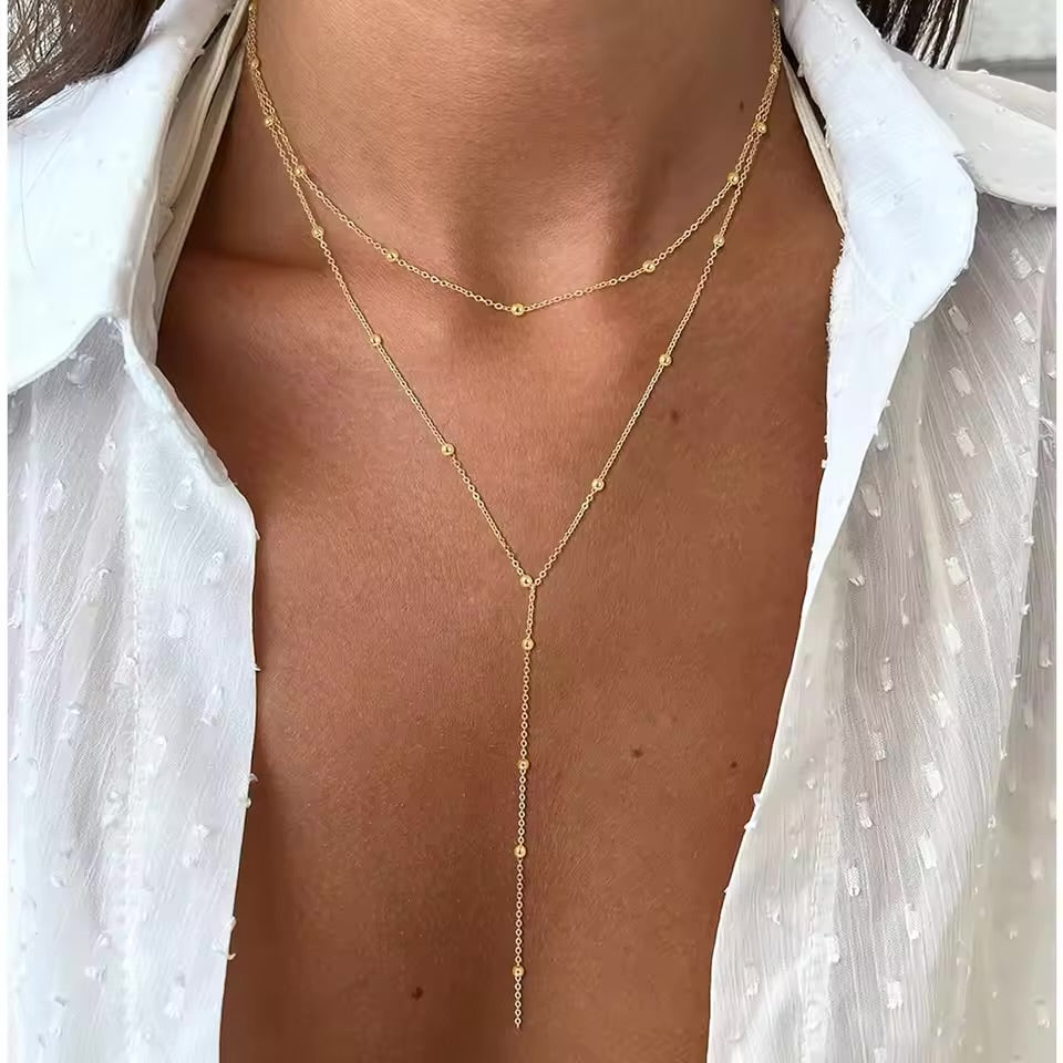 Women's Layered Necklace with Choker and Y-Chain Lariat Drop