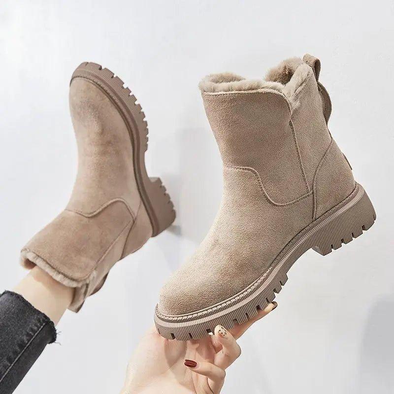 Women's Lined Winter Ankle Boots with Side Zip and Chunky Sole