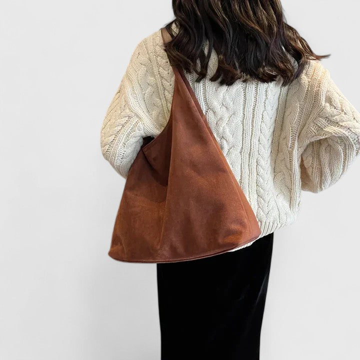 Women's Minimalist Shoulder Bag with Single Strap and Slouchy Shape Chestnut Brown