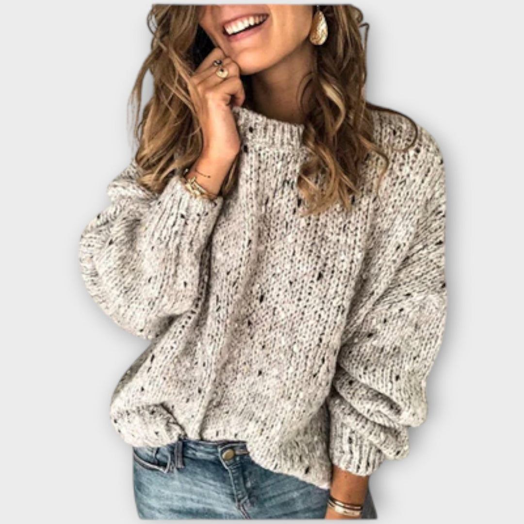 Women's Oversized Chunky Jumper with Mock Neck and Balloon Sleeves Beige