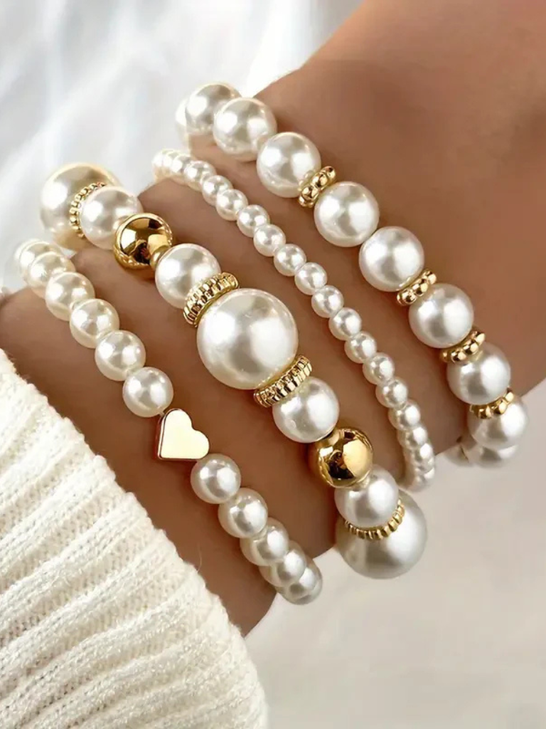 Women's Pearl Bracelet Duo with Adjustable Fit and Layered Look White