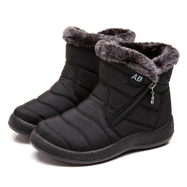 Women's Quilted Ankle Snow Boots with Plush Cuff and Side Zip Black