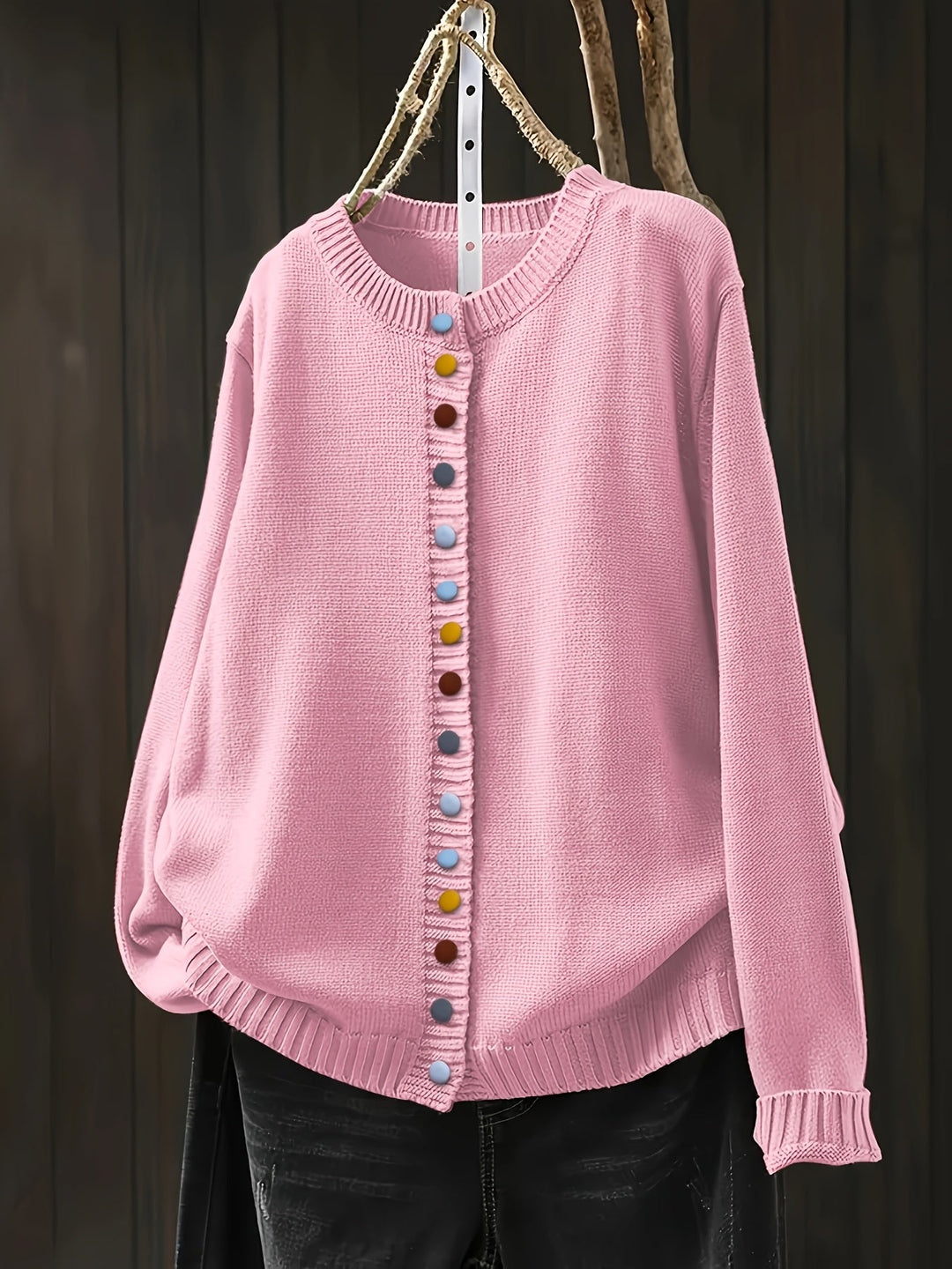 Women's Relaxed Layering Cardigan with Decorative Button Detail Light Pink