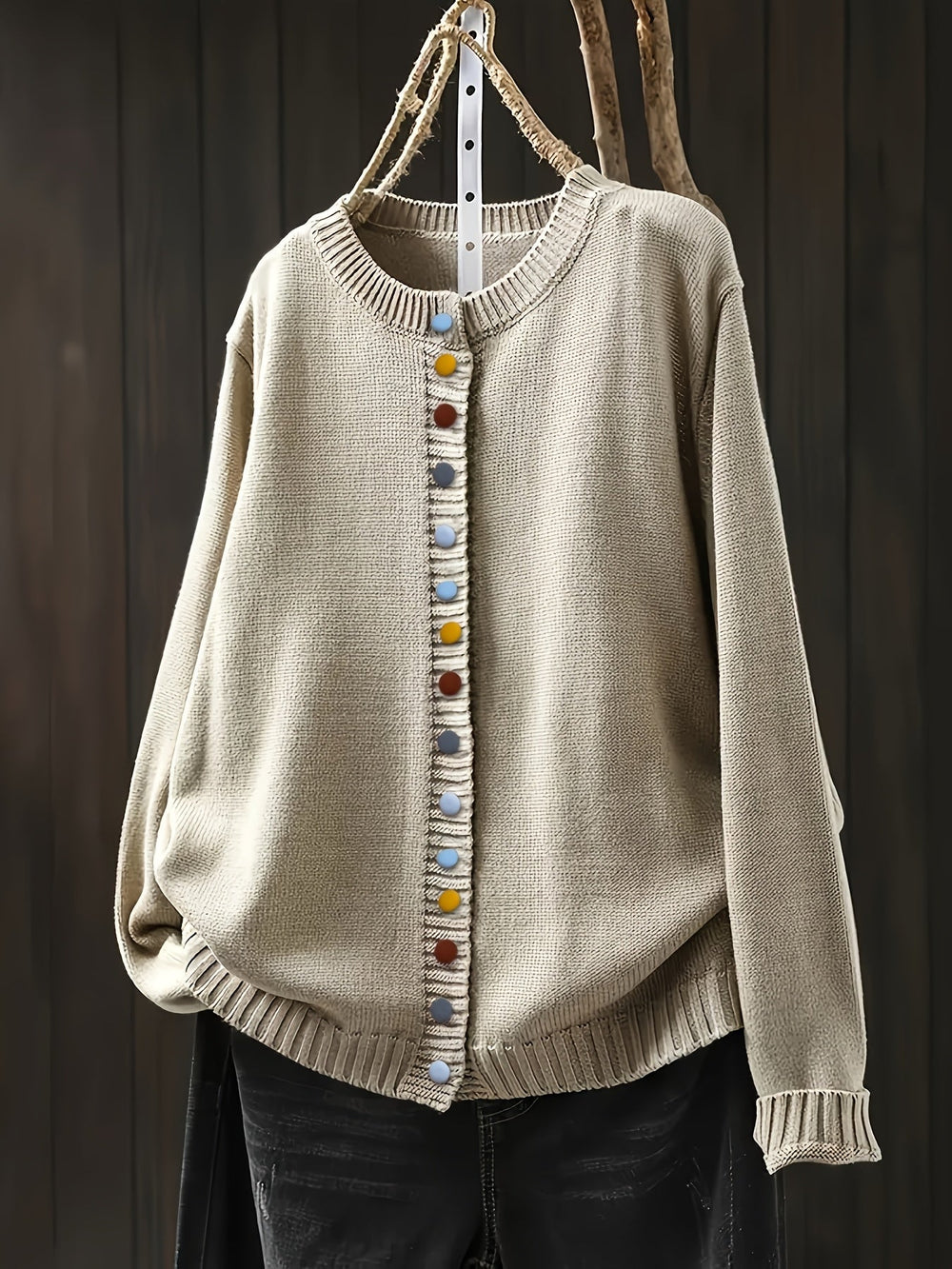 Women's Relaxed Layering Cardigan with Decorative Button Detail Beige
