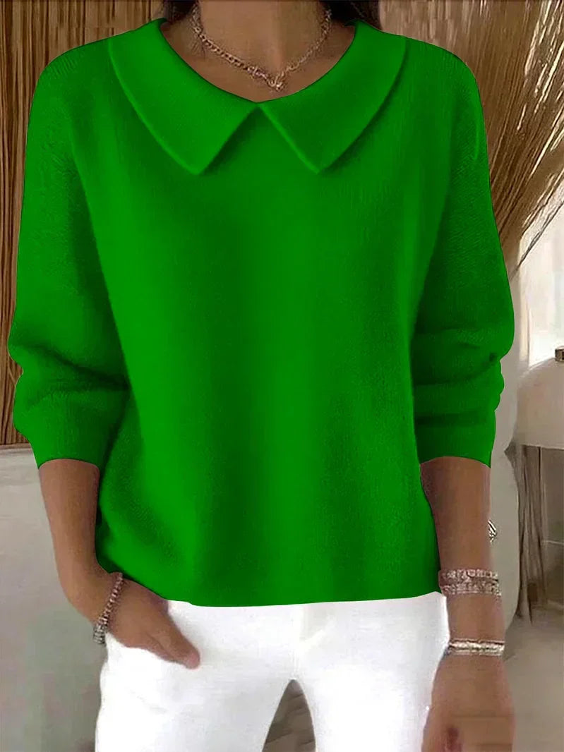 Women's Relaxed Pullover Jumper with Peter Pan Collar Green