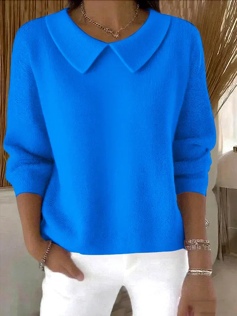 Women's Relaxed Pullover Jumper with Peter Pan Collar Blue
