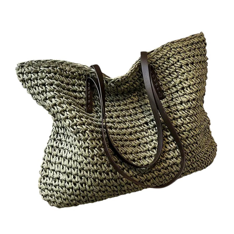 Women's Summer Beach Bag with Spacious Design and Long Shoulder Straps Green