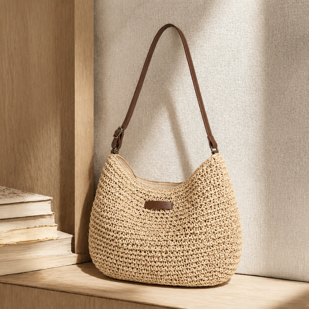Women's Textured Hobo Bag with Adjustable Strap and Zip Closure Beige