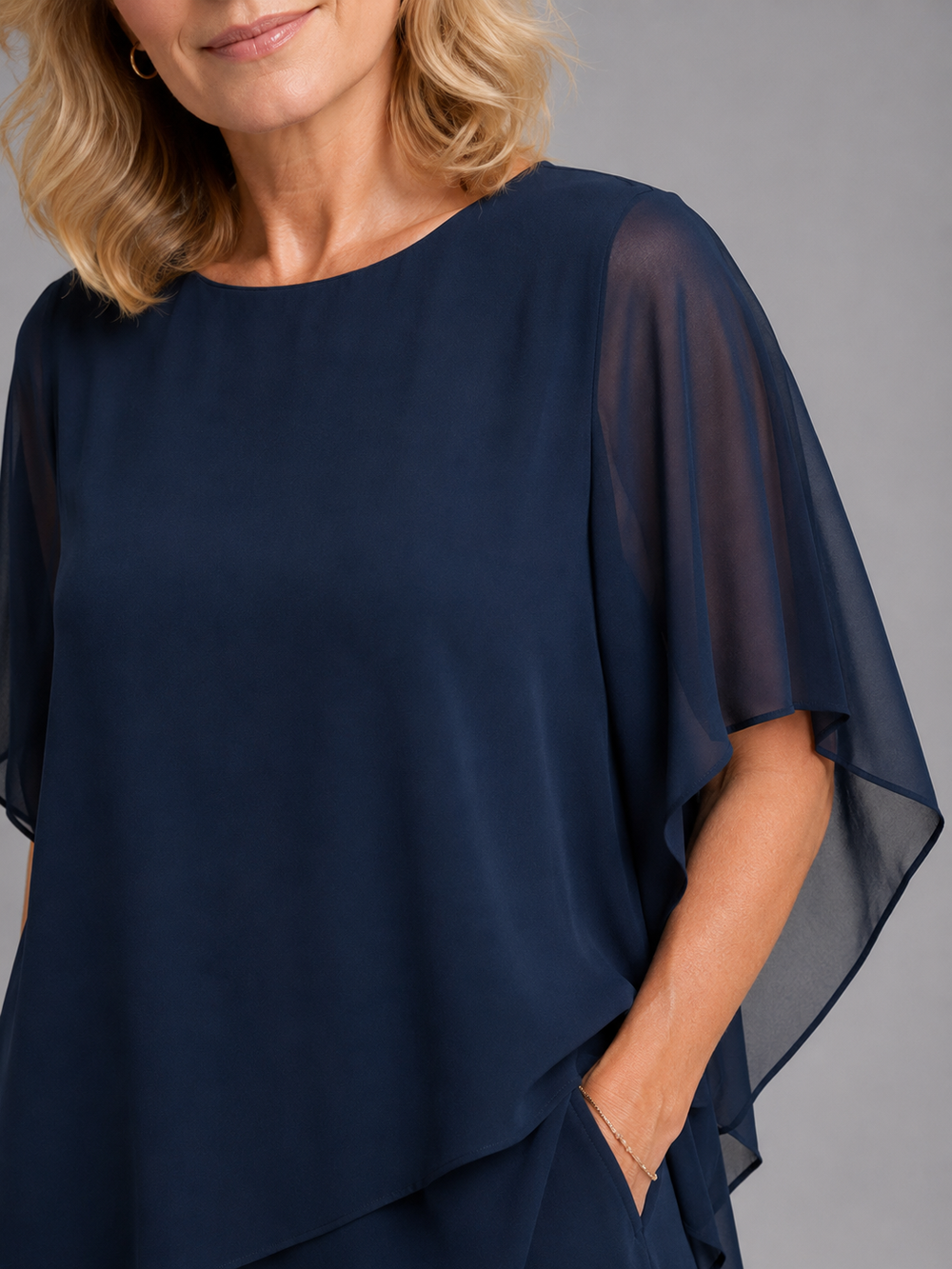 Women's Two Piece Set with Asymmetric Top and Wide Leg Trousers Navy